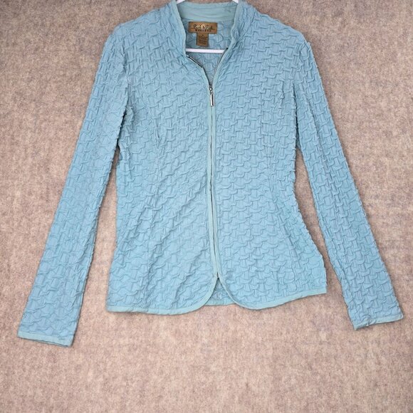 Peck & Peck Weekend Textured Blue Jacket M Polyester Rayon Spandex - Picture 1 of 7